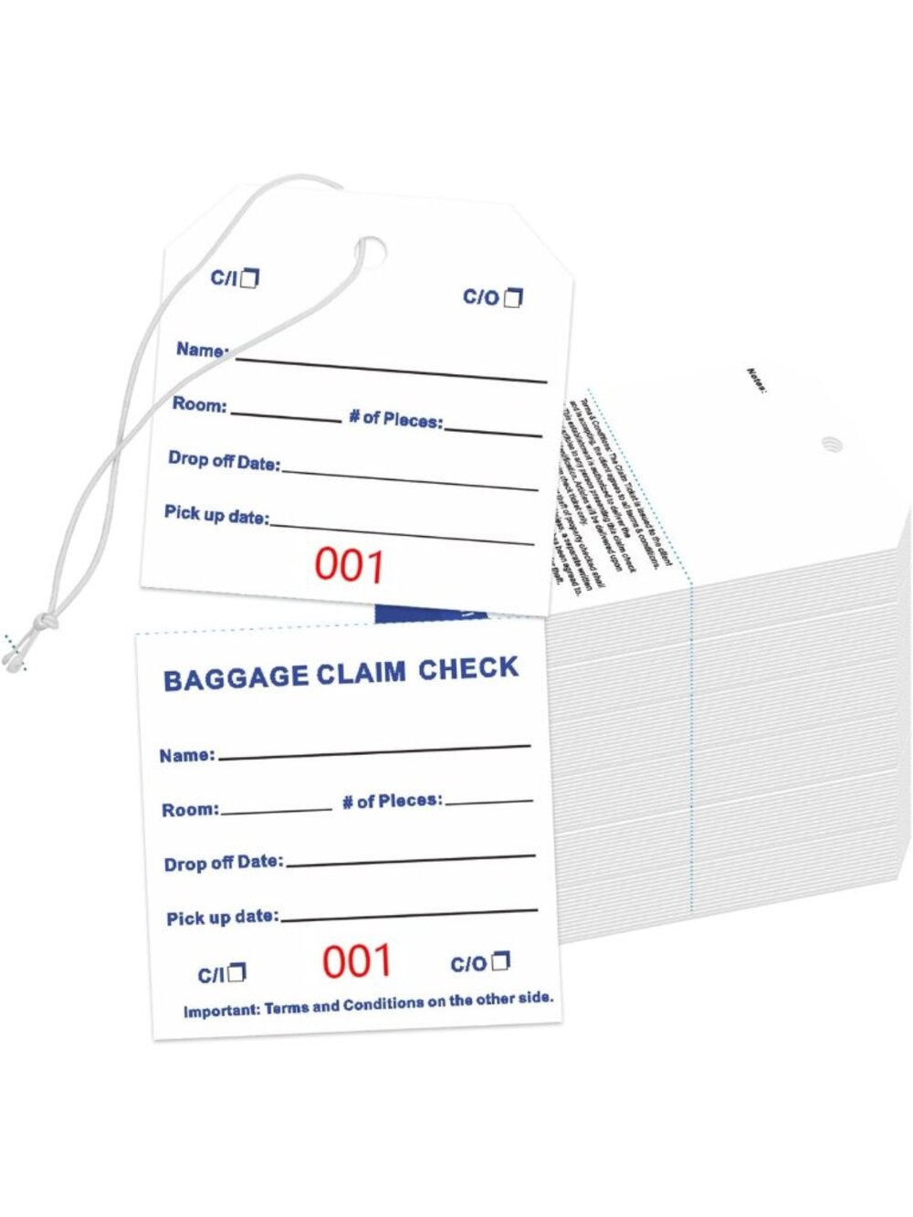 1000 Luggage ID Tags with Transfer Tape - Hotel Baggage Claim Check, Numbered